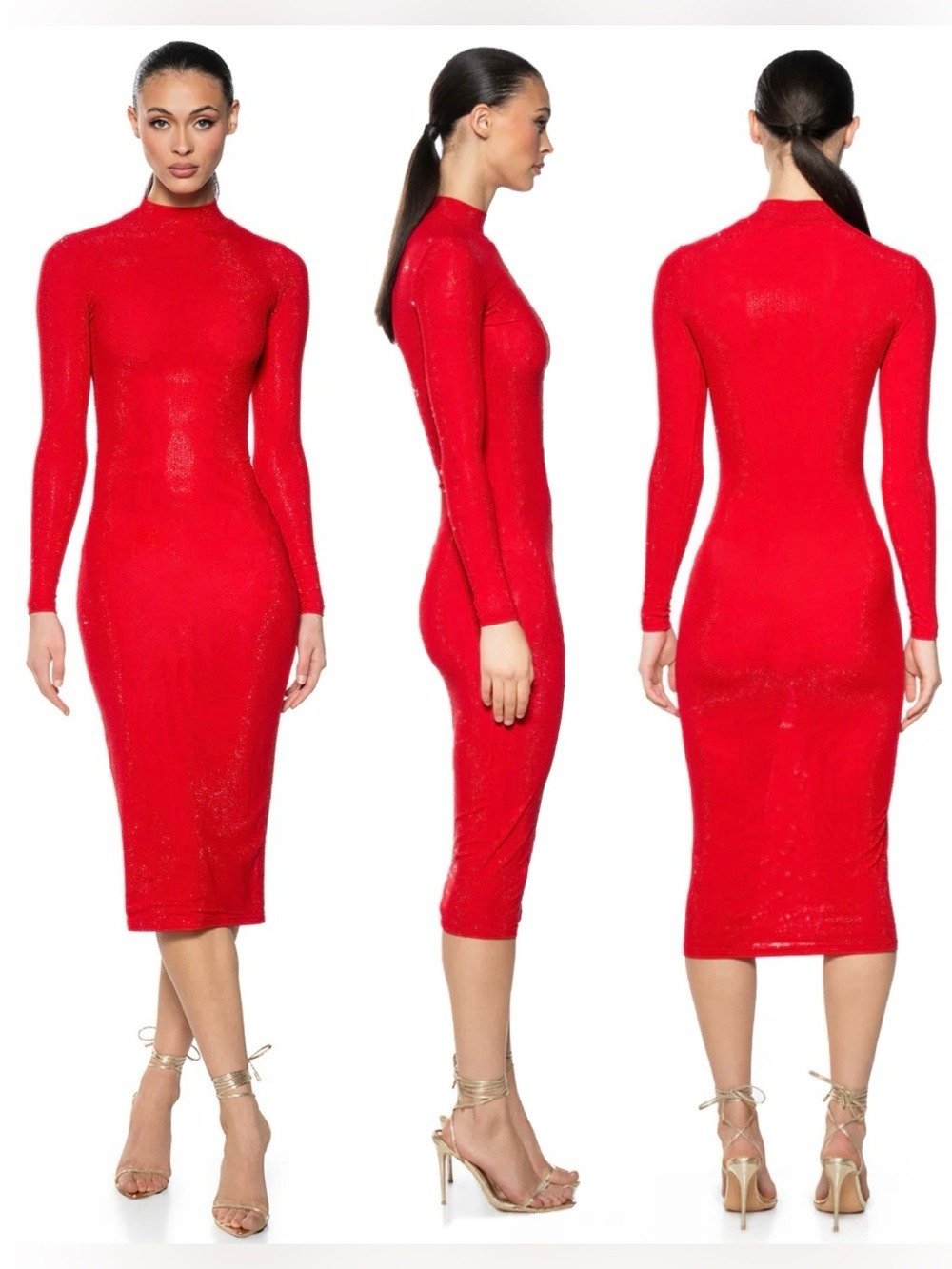 AKIRA red KEEP WALKIN RHINESTONE MIDI DRESS Sz L NWOT